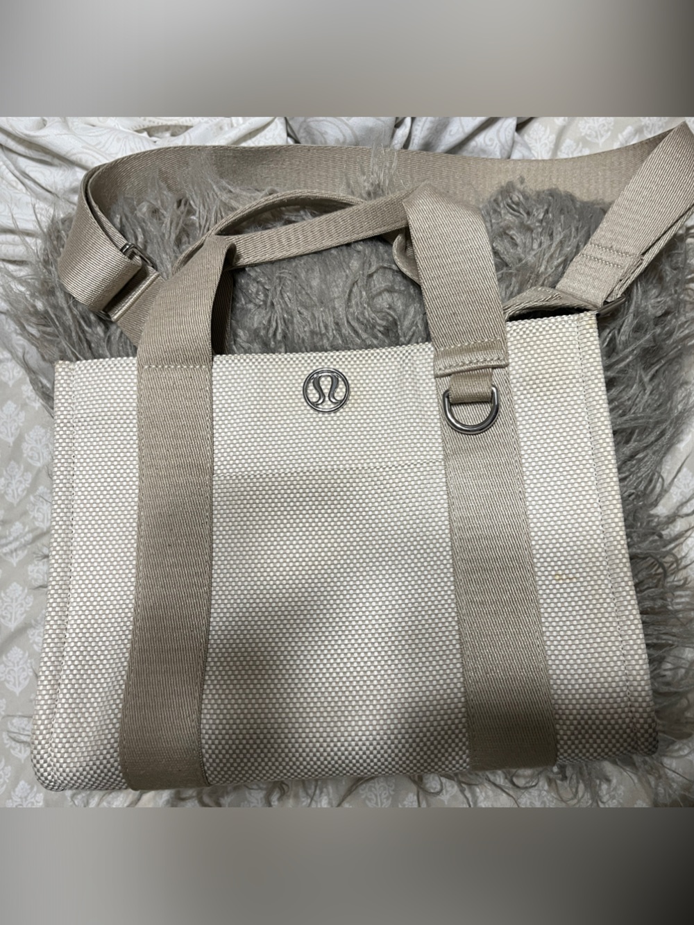 lululemon athletica Neutral Beige Canvas Messenger Bag